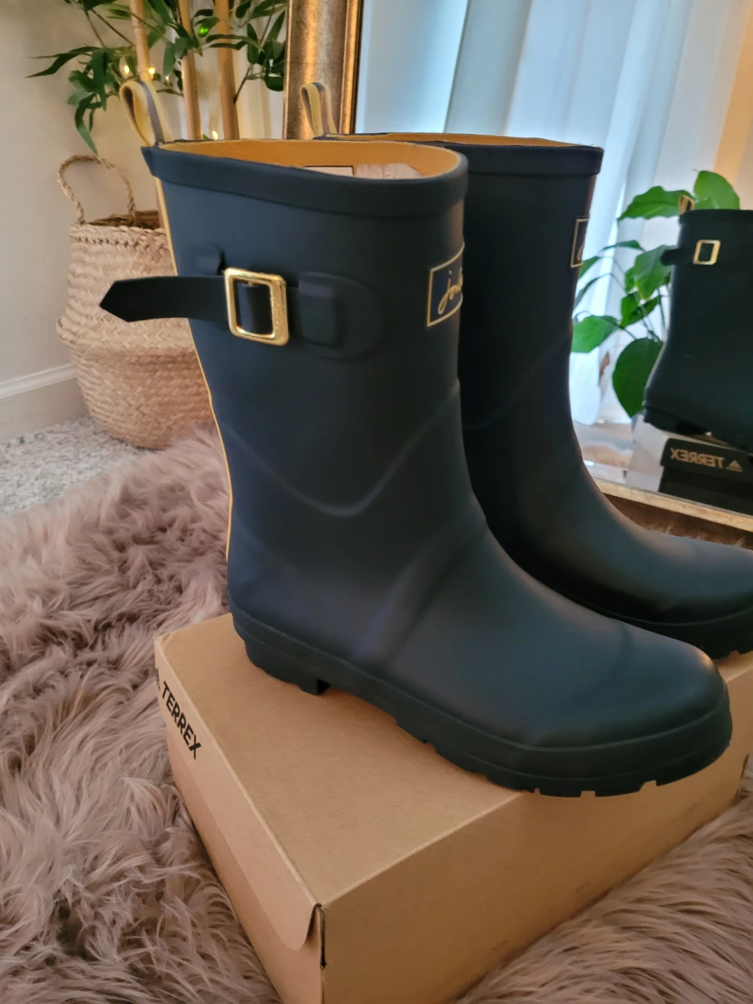 Joules Women's Tall Rubber Rain Boots - Navy/Yellow - photo 2