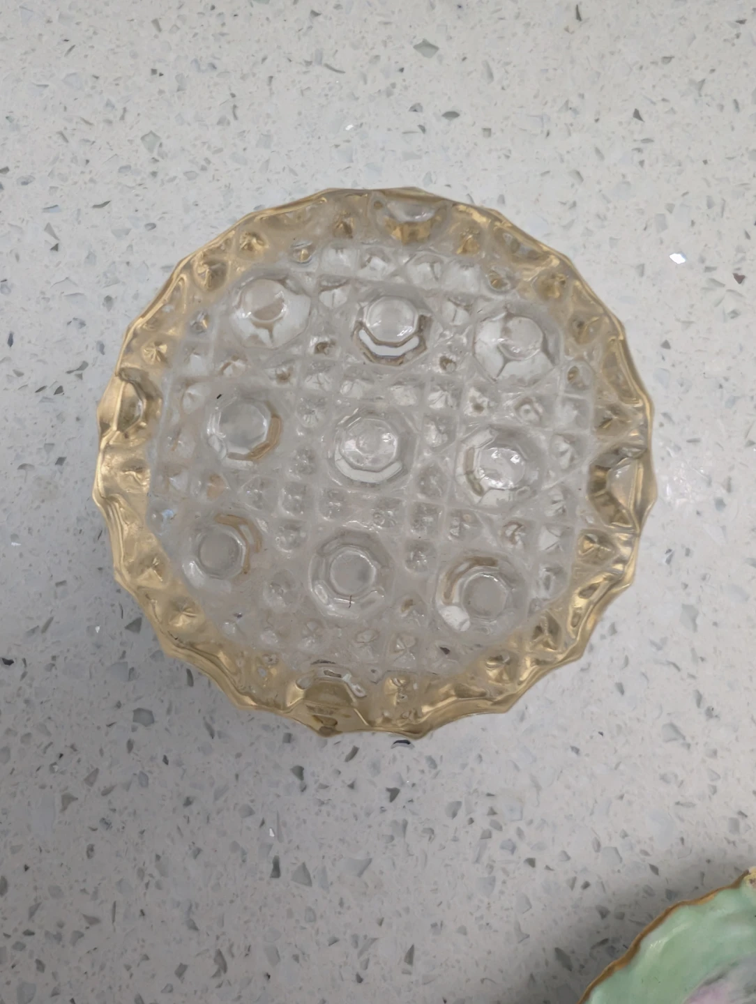 Glass Trinket Dish with Ornate Gold Trim