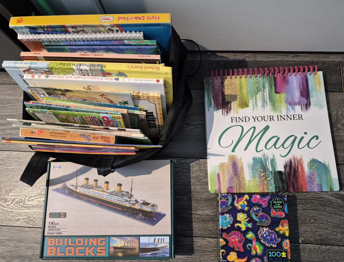 Bundle of Assorted Children's Books,Building Blocks and puzzle