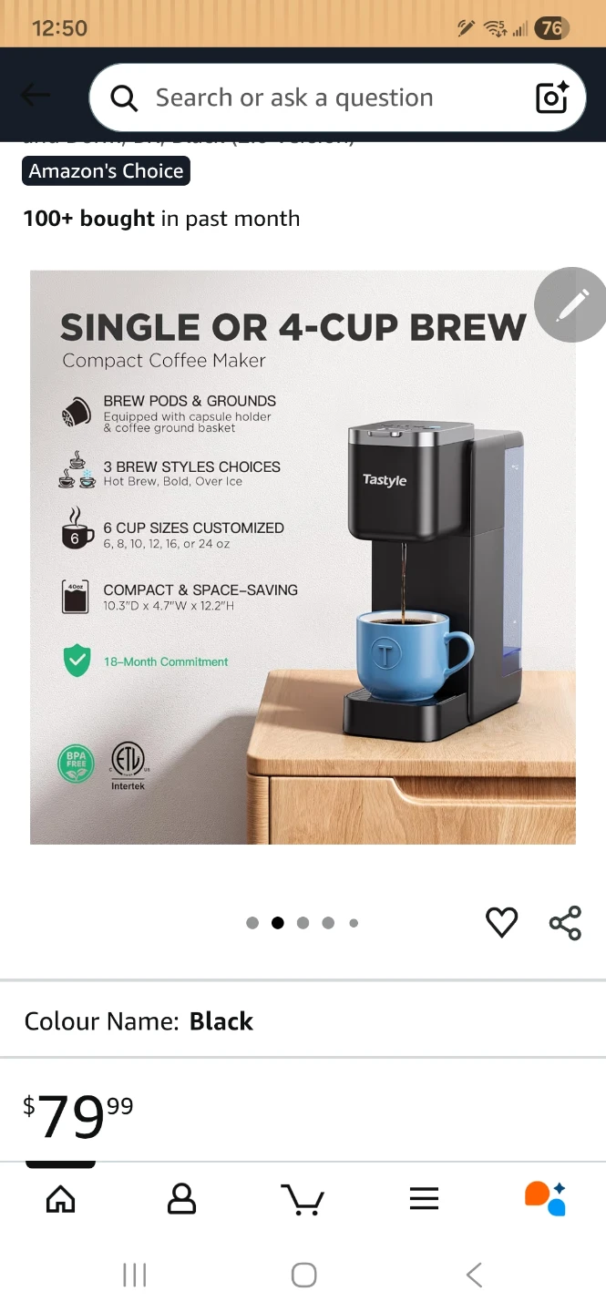 Tastyle Single Serve Coffee Maker - Black - photo 3