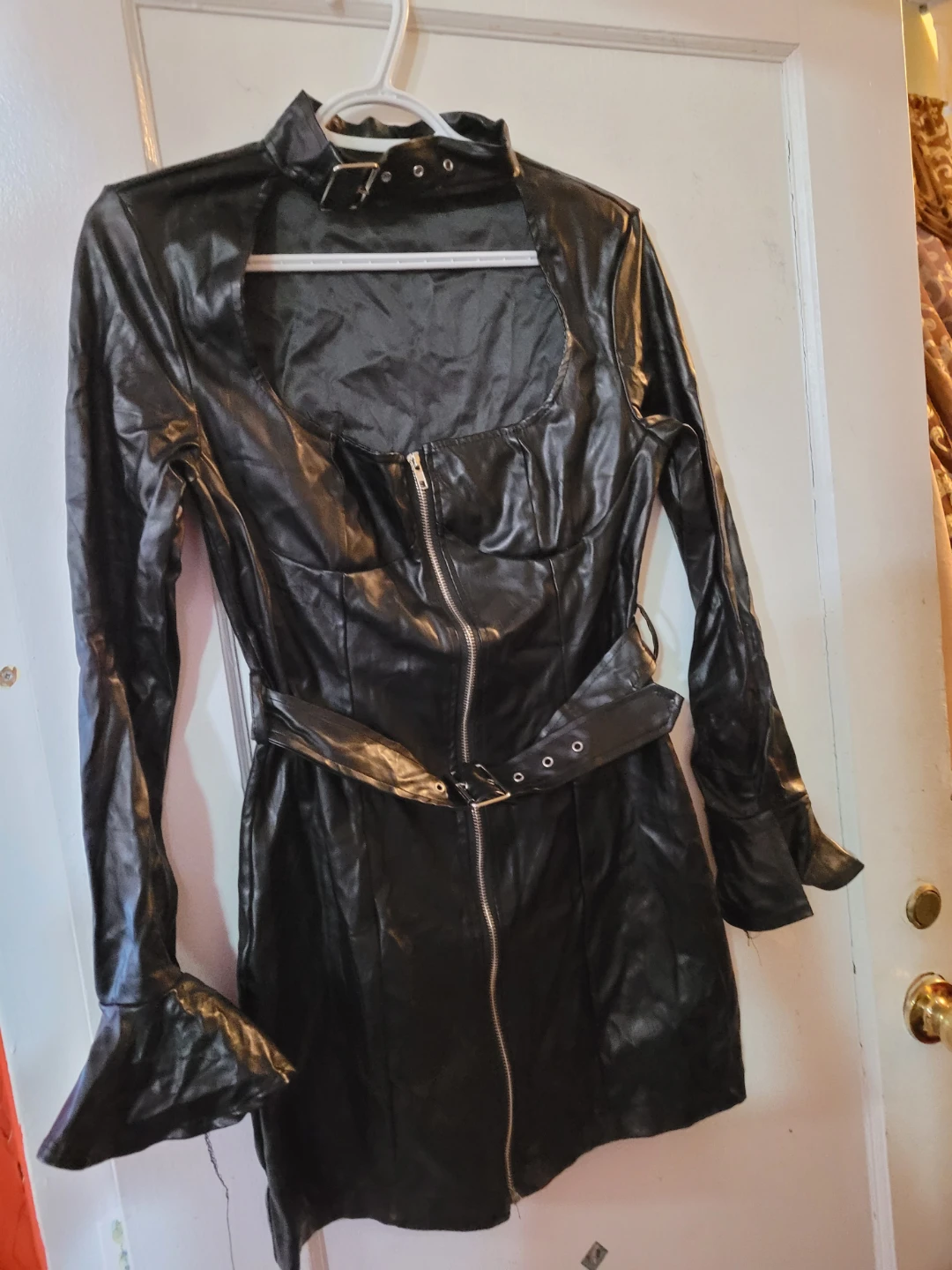 Black Faux Leather Dress with Zipper Detail