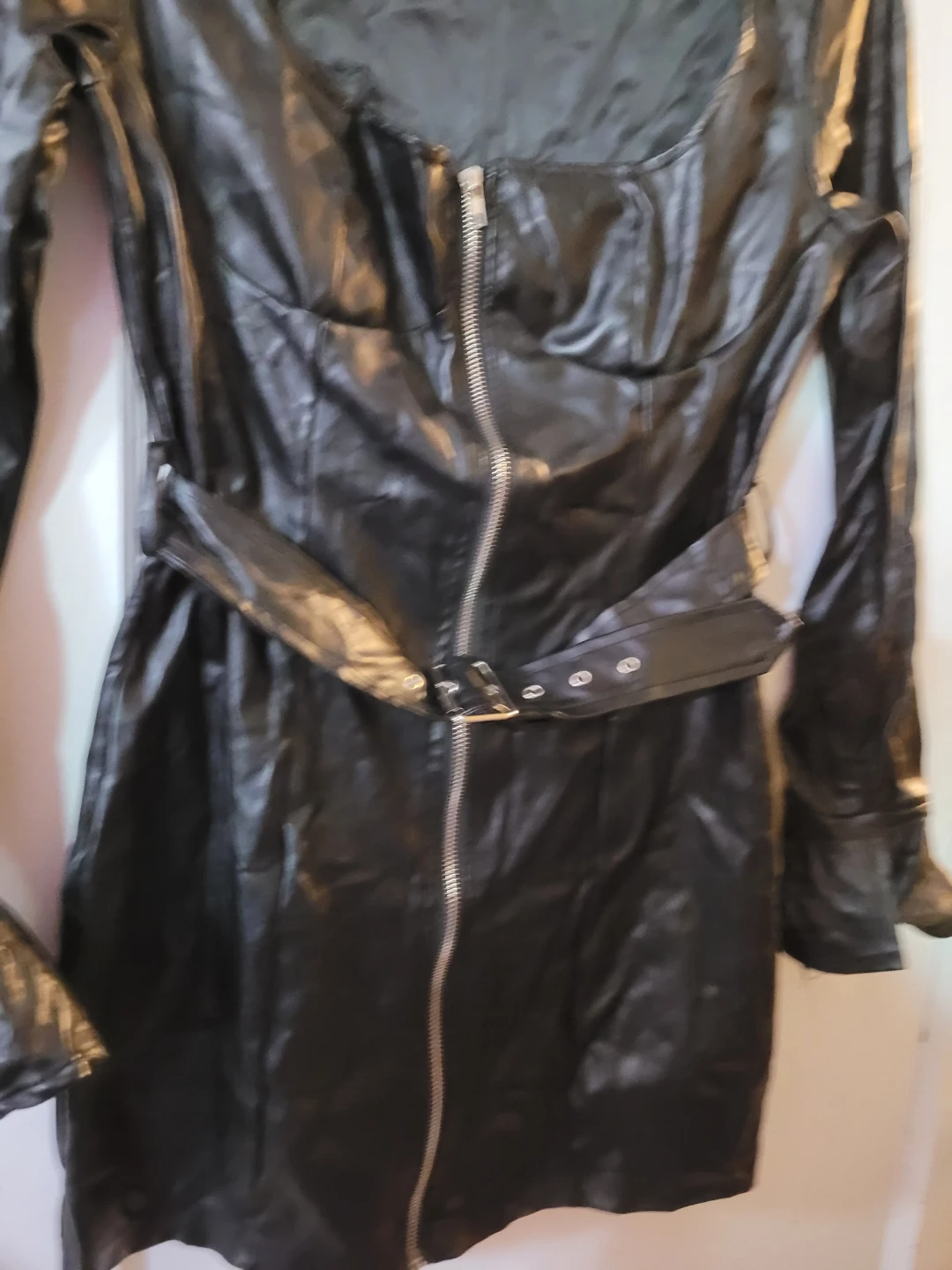 Black Faux Leather Dress with Zipper Detail - photo 2