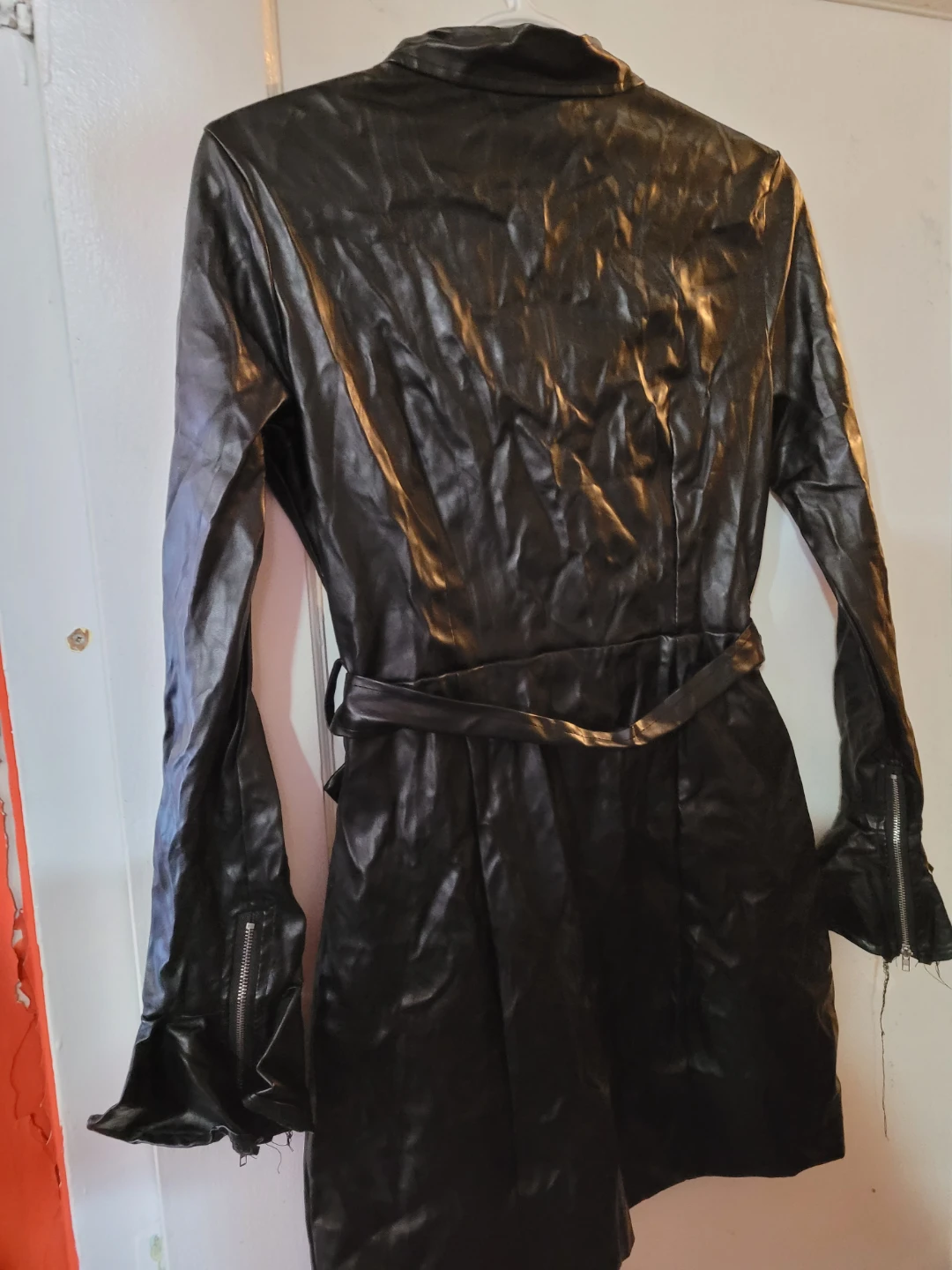 Black Faux Leather Dress with Zipper Detail - photo 4