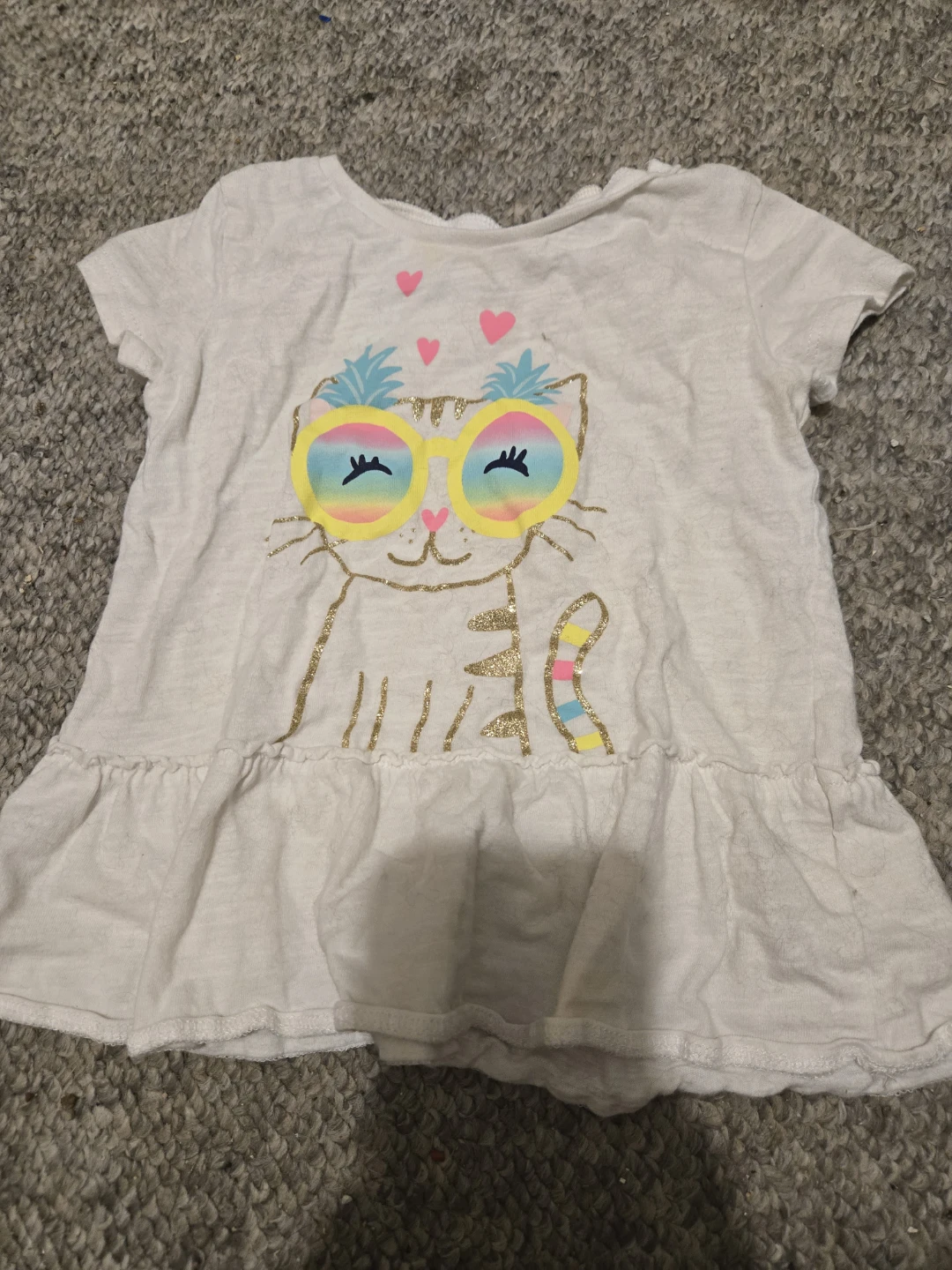Girls' White Cat Graphic T-Shirt