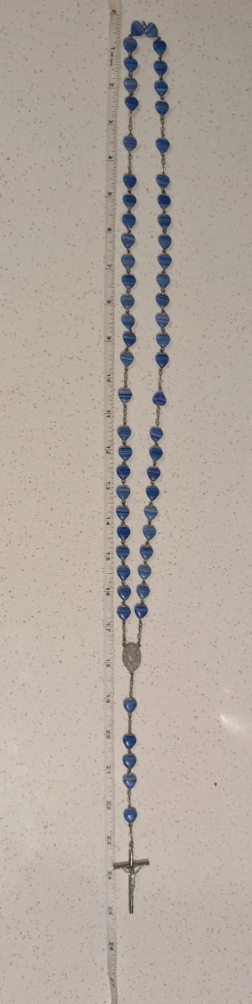 Vintage Italian "Blue Marble" Glass Heart Rosary - photo 2