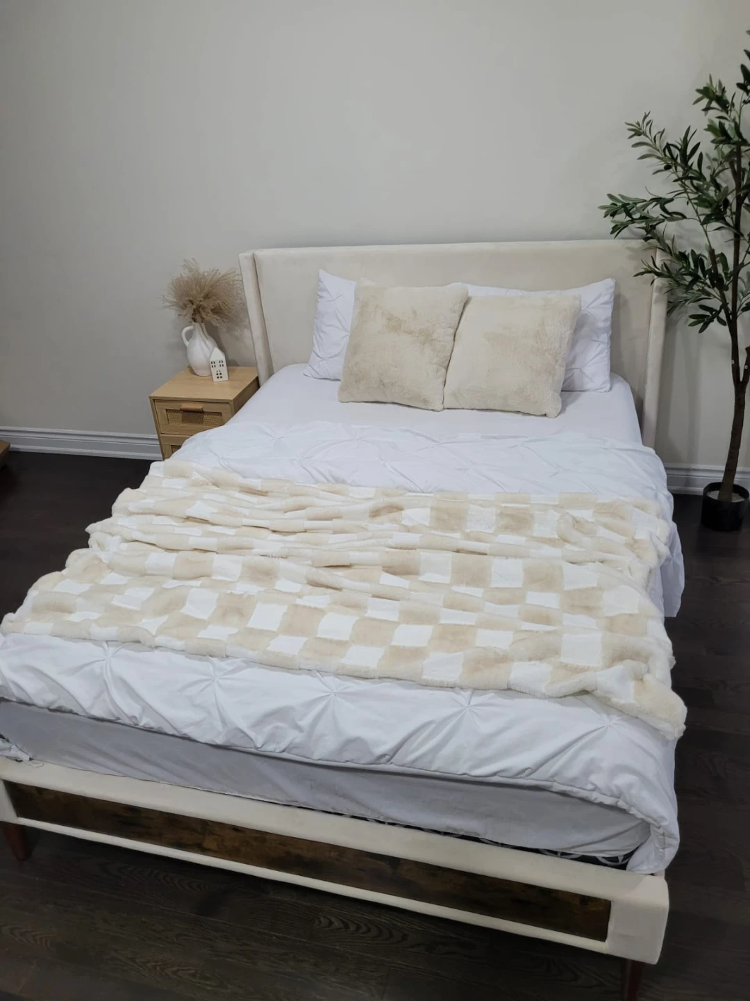 Cream velvet Bed Frame-queen size