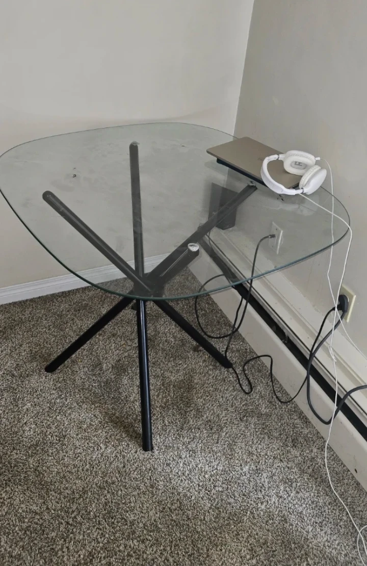Glass Top Dining Table with Black Star Base 38×38inch