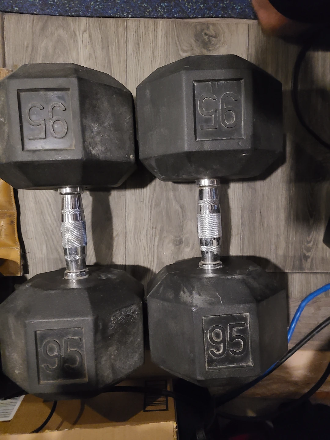Pair of 95 lb Hex Dumbbells