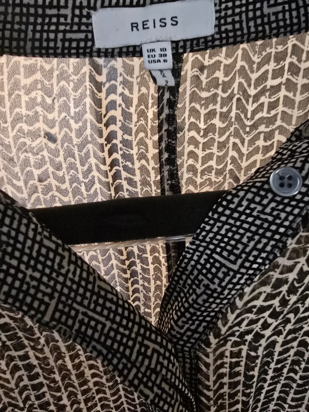 REISS Black & White Print Blouse - Size UK10/ US6