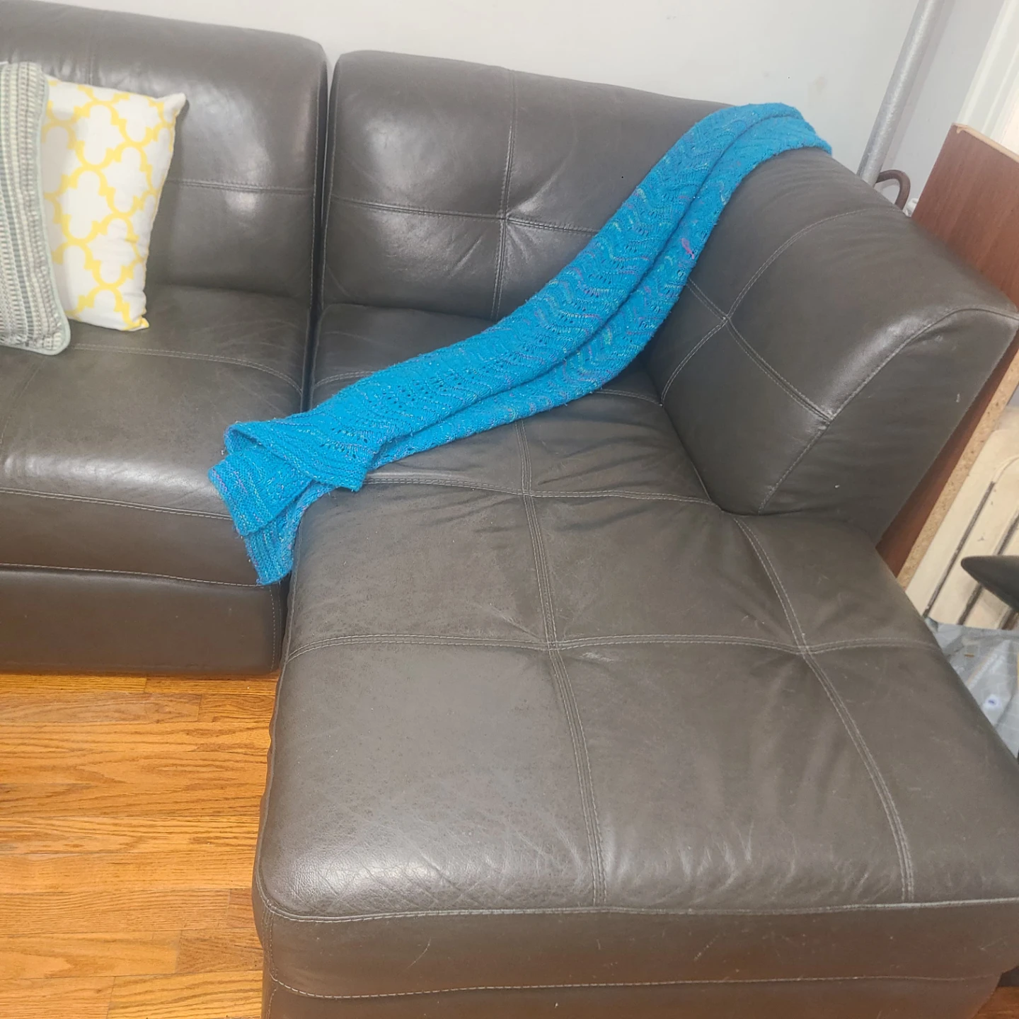 Dark Gray Leather Sectional Sofa - photo 2