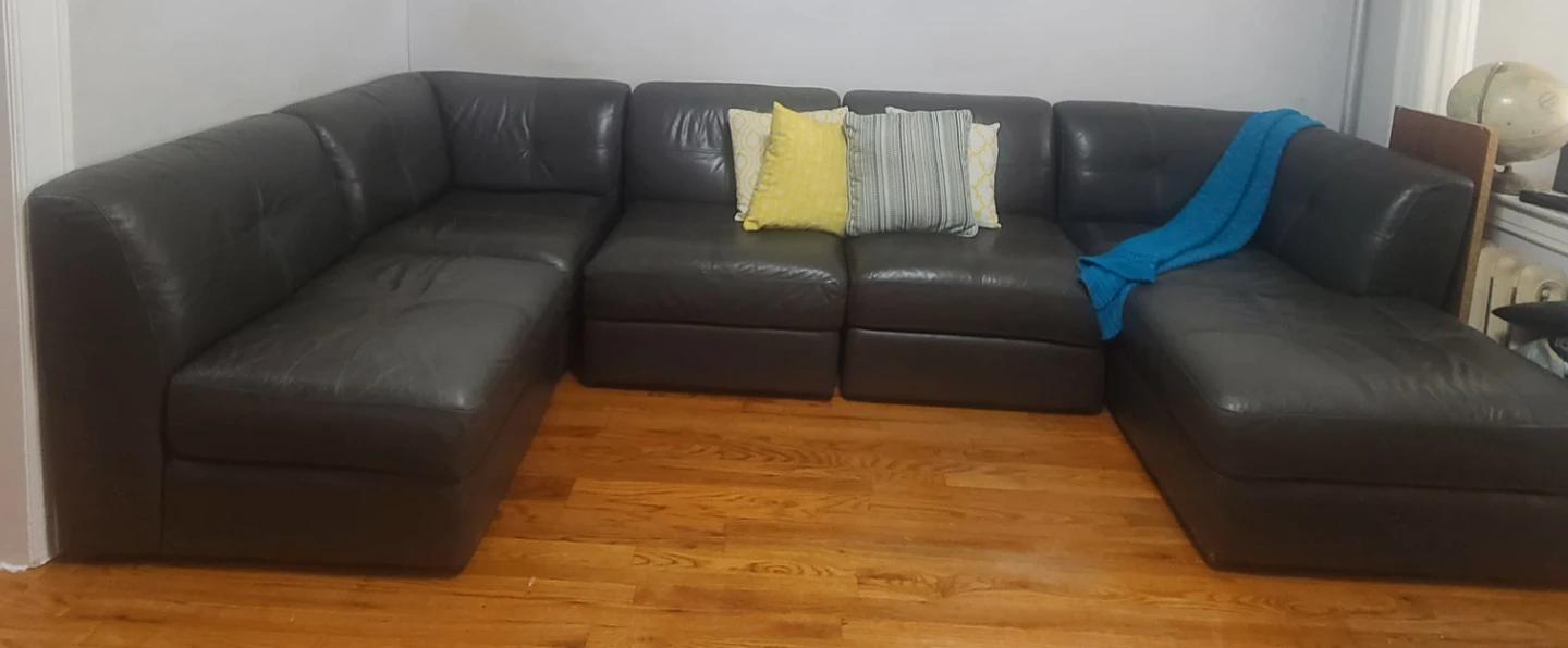 Dark Gray Leather Sectional Sofa - photo 5