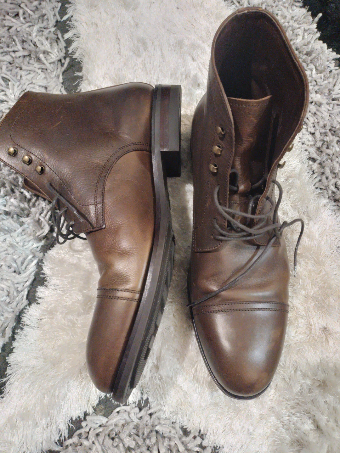 Carmina Leather Cap Toe Lace-Up Boots - photo 2