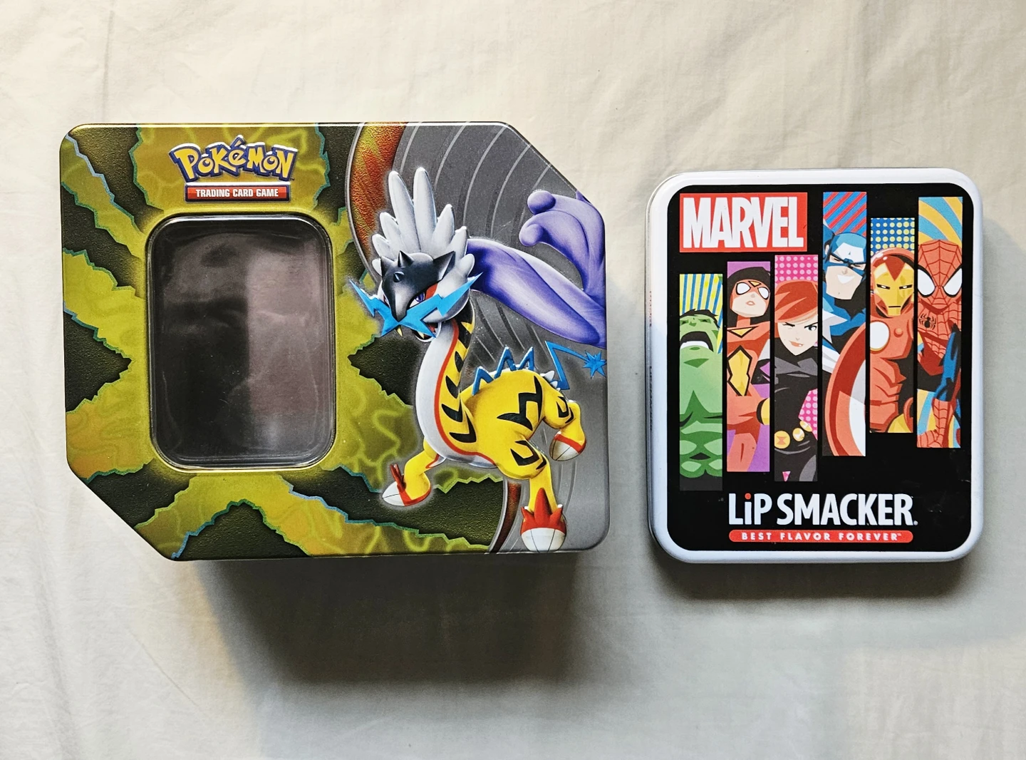 Pokemon Trading Card Game Tin & Marvel Lip Smacker Tin 🥕