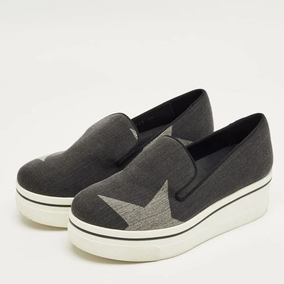 Women's Black Slip-On Sneakers with Grey Stars