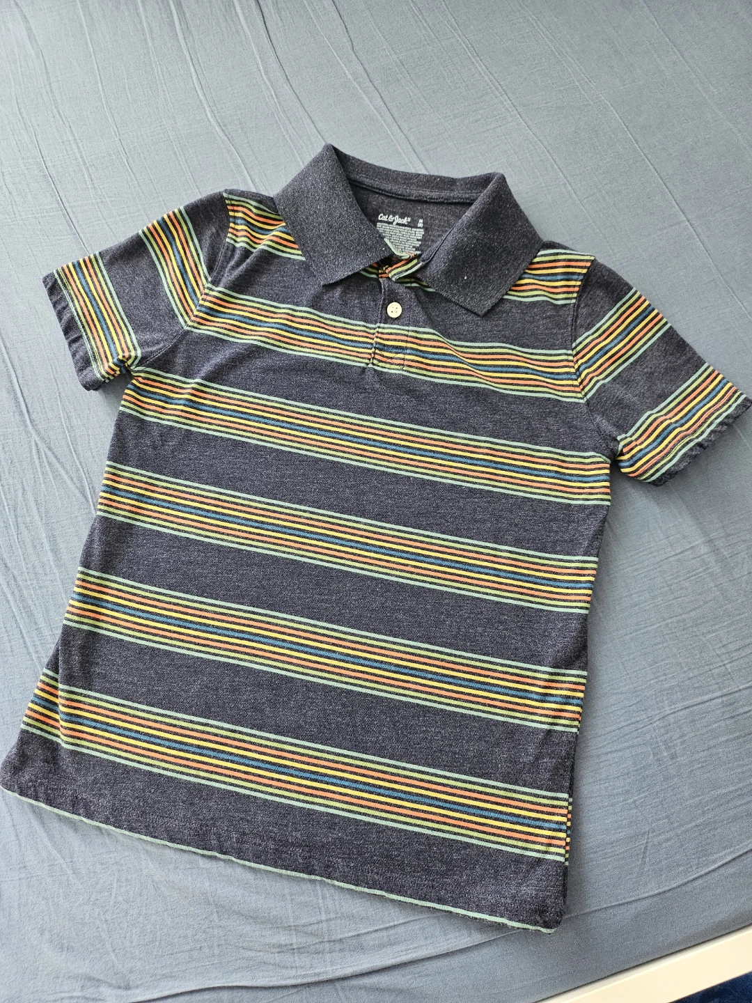 Cat & Jack Striped Polo Shirt Size M (8) 🏆