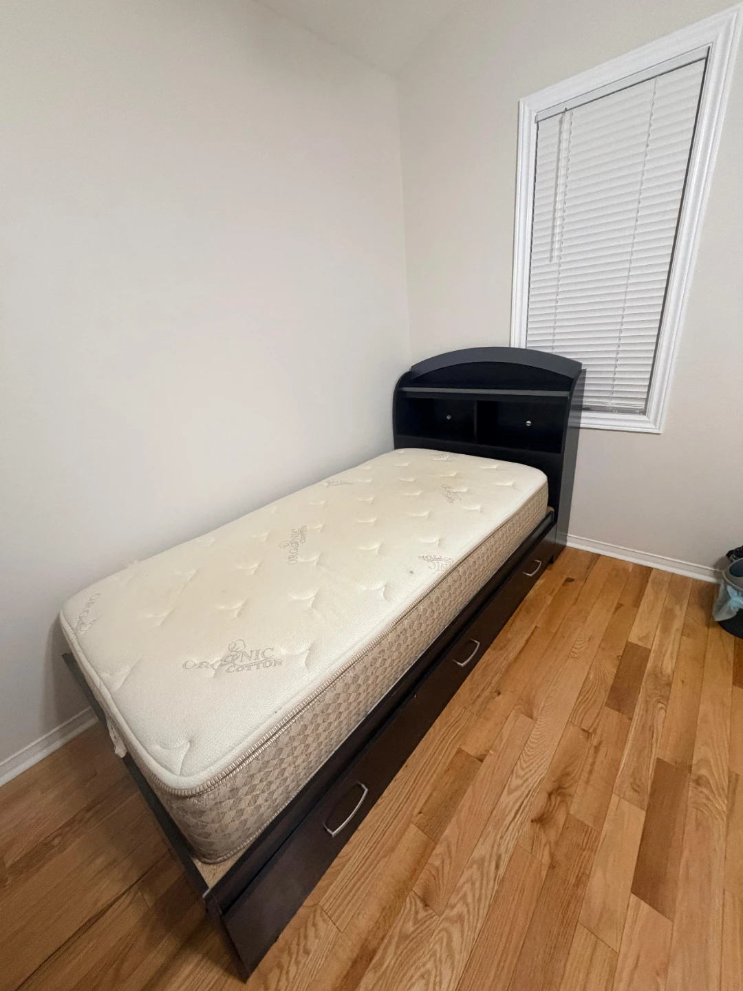 Dark Wood Bed Frame with Headboard and Storage Drawers
