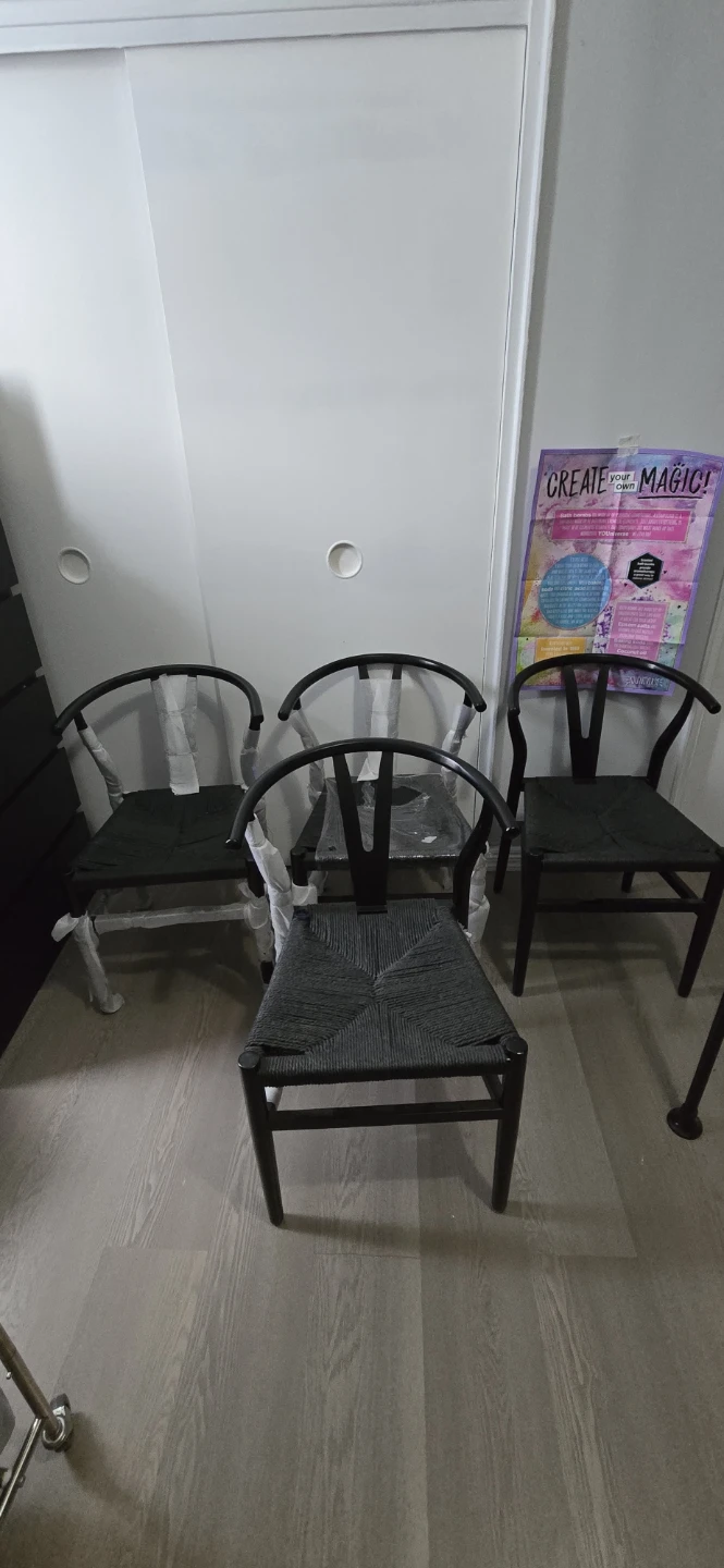 Set of 4 Black Wishbone Chairs - photo 2