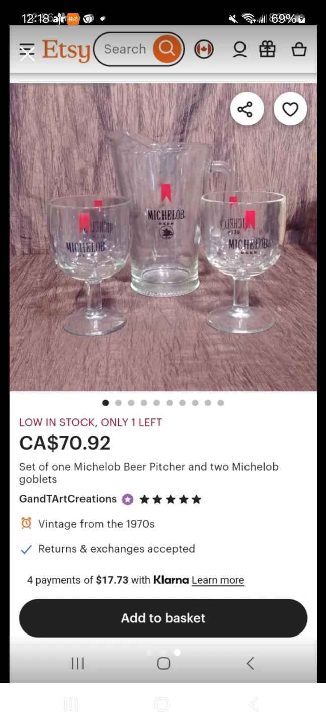 Michelob Beer Pitcher and 2 Goblets Set - Vintage 1970s