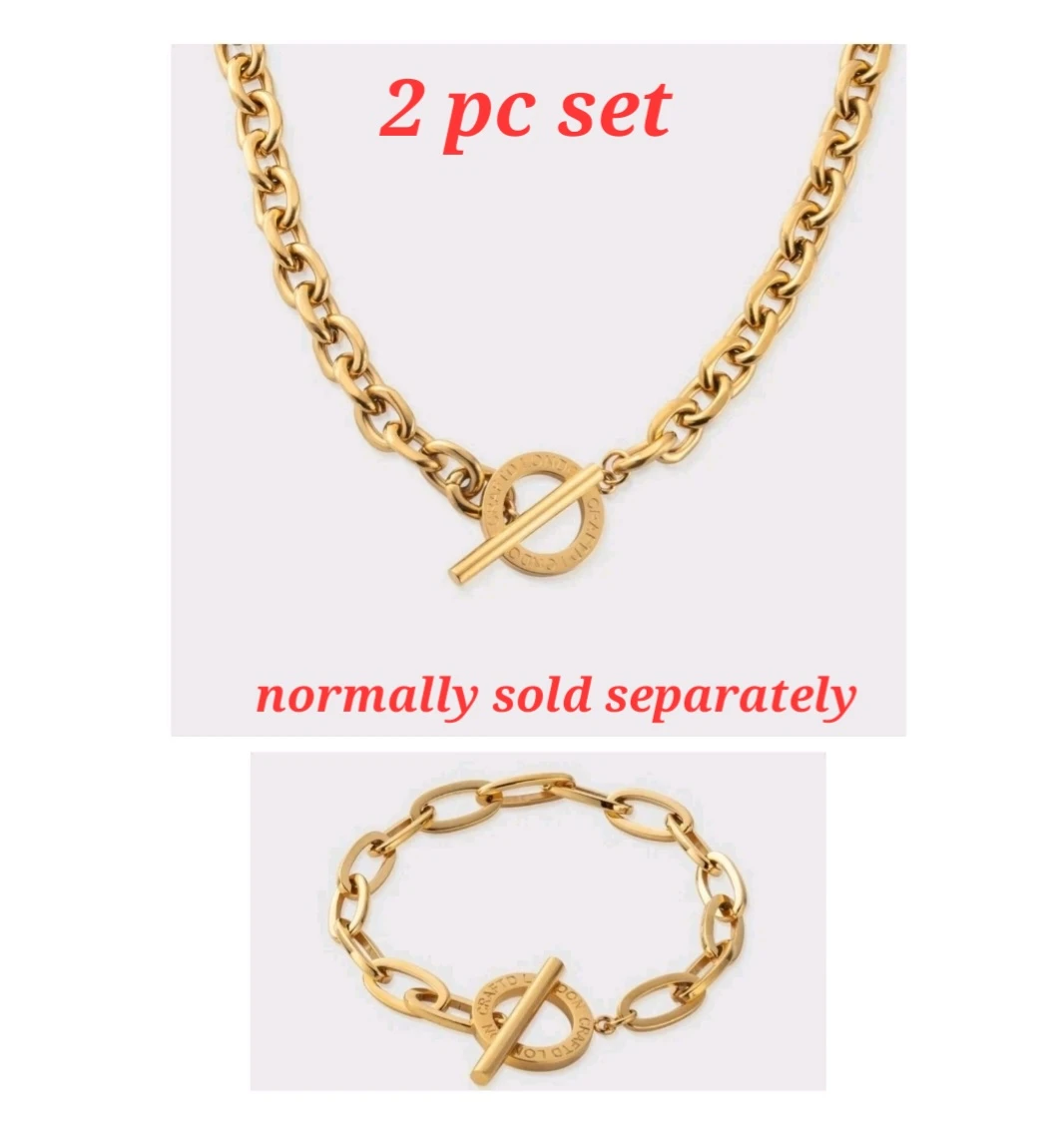 18K Gold Plated Toggle Chain & Belcher Bracelet Set