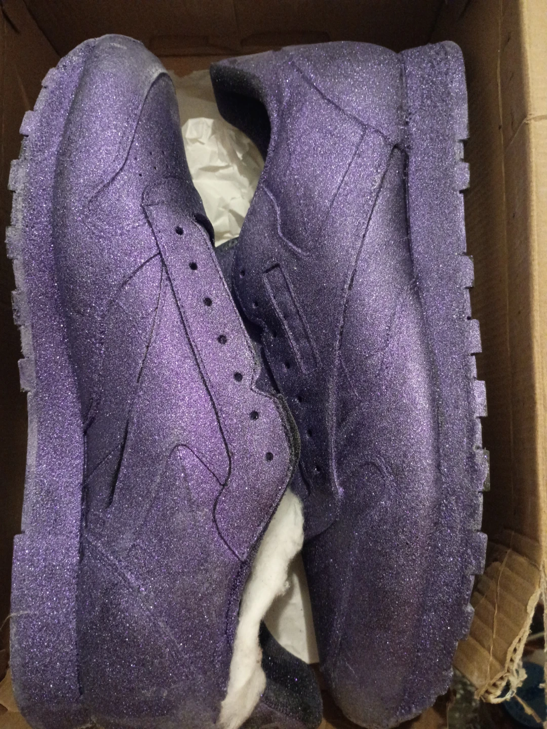 Reebok CL Leather Running Shoes - Purple Glitter - Size 15 Men's
