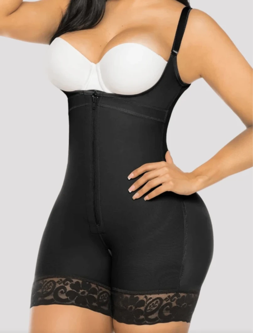 Black Full Body Shaper Bodysuit with Zipper