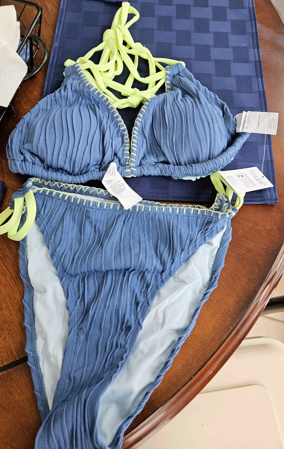 CUPSHE Blue & Yellow Ribbed Bikini Set, BNWT - photo 5
