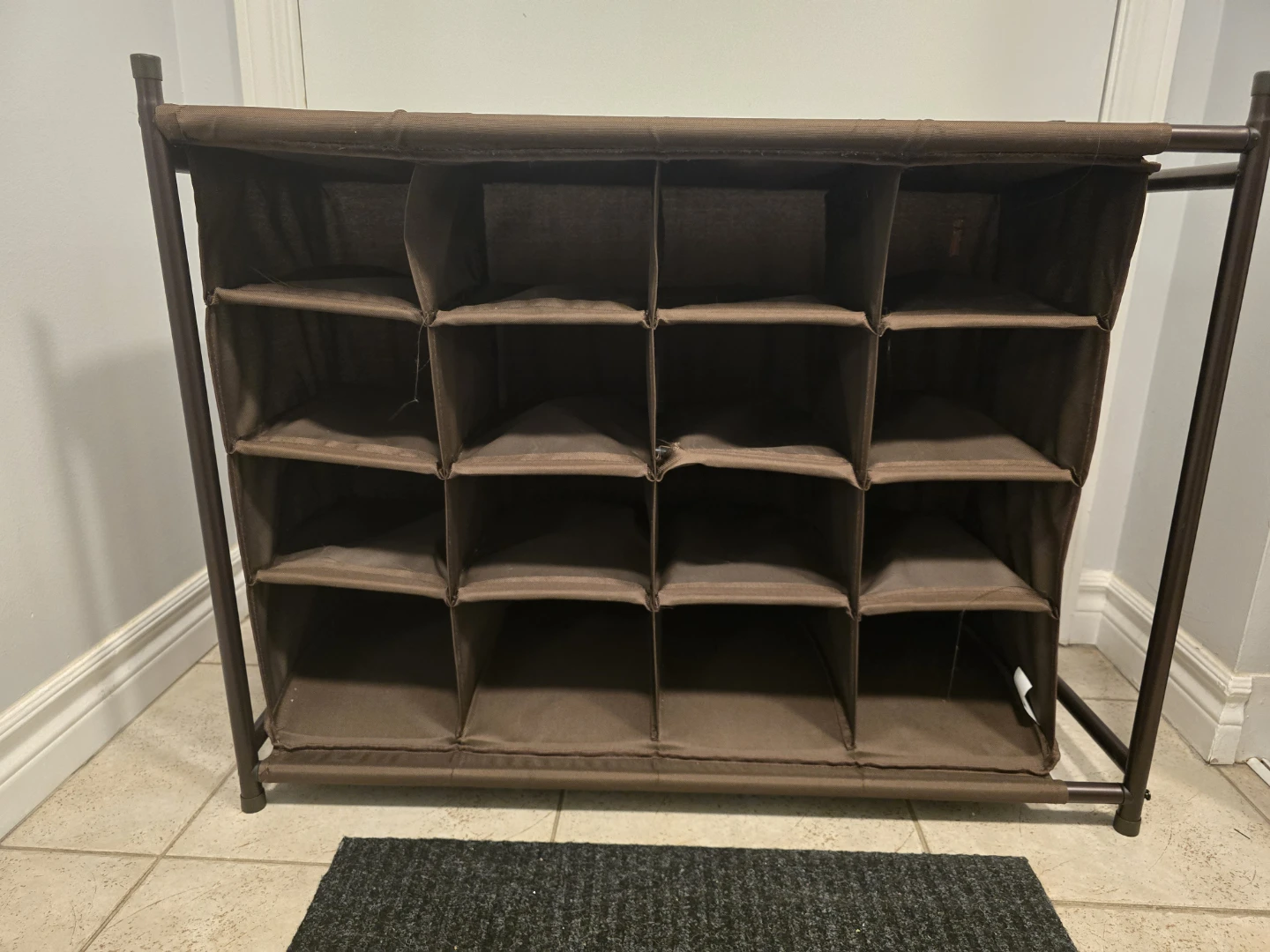 Brown Fabric Shoe Organizer with 16 Cubbies