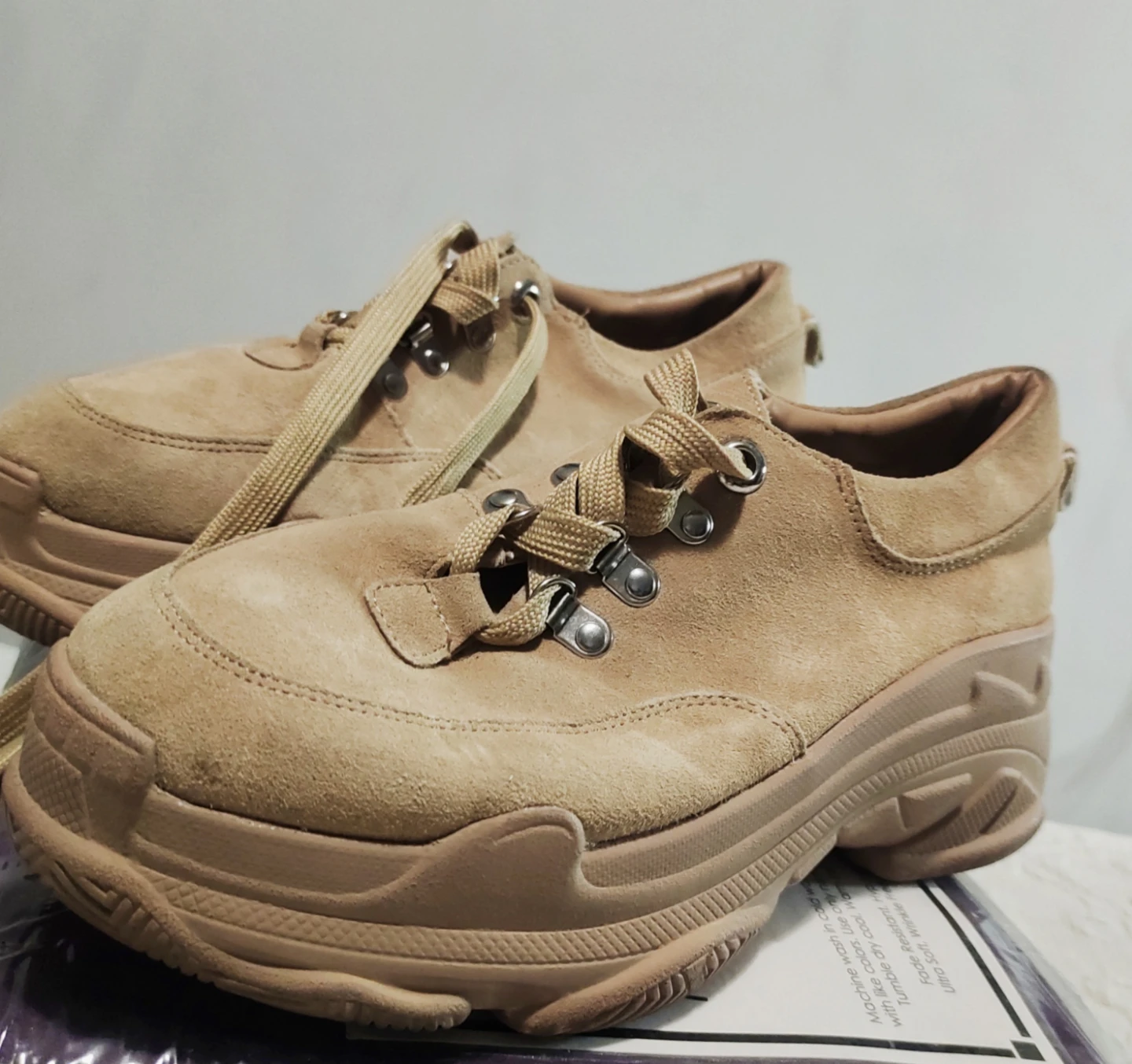 Tan Suede Platform Lace-Up Shoes