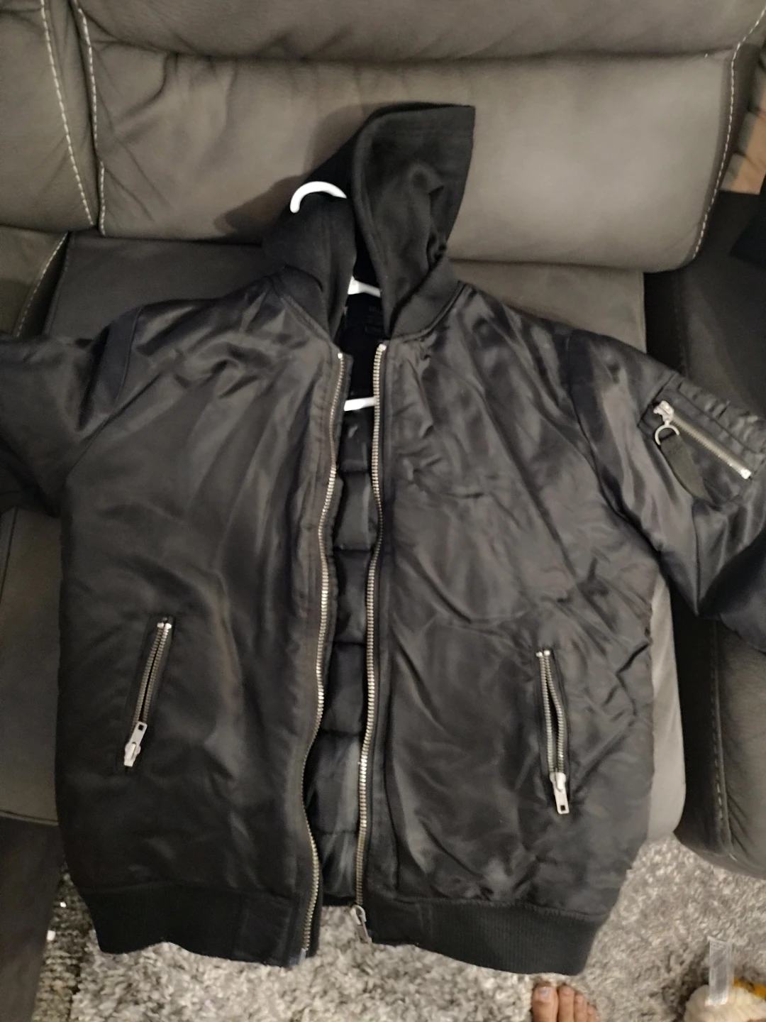Black Hooded Bomber Jacket - photo 3