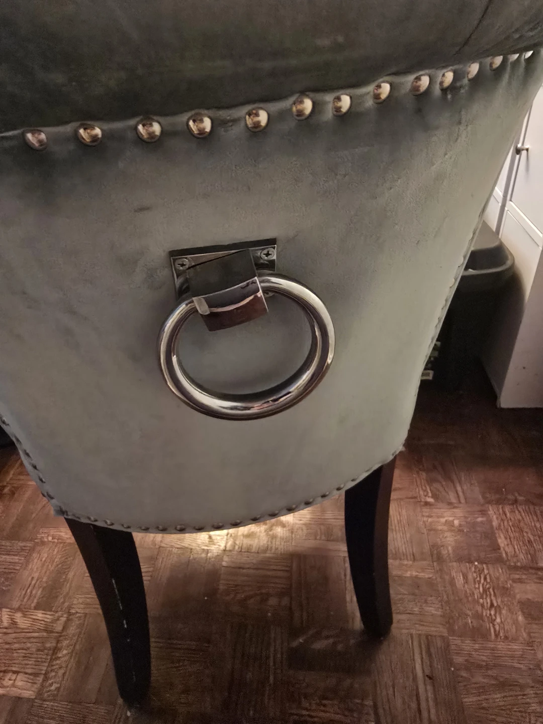 Sage Green Velvet Dining Chair with Ring Pull - photo 2