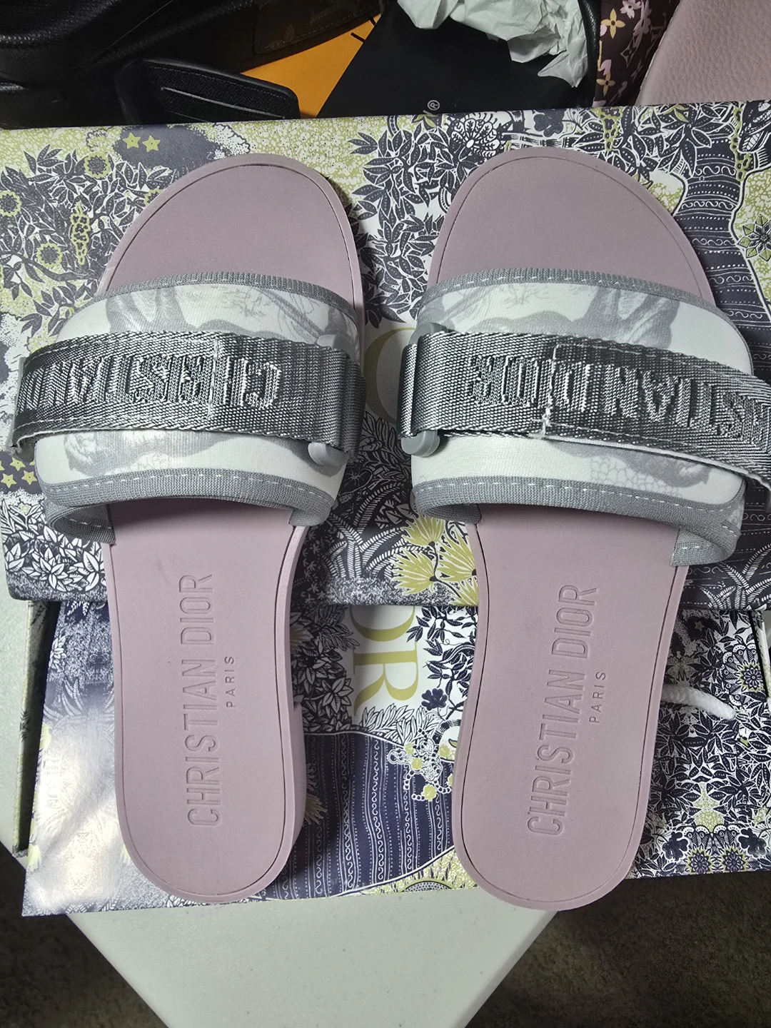 Grey And Pink Slides - Size 6