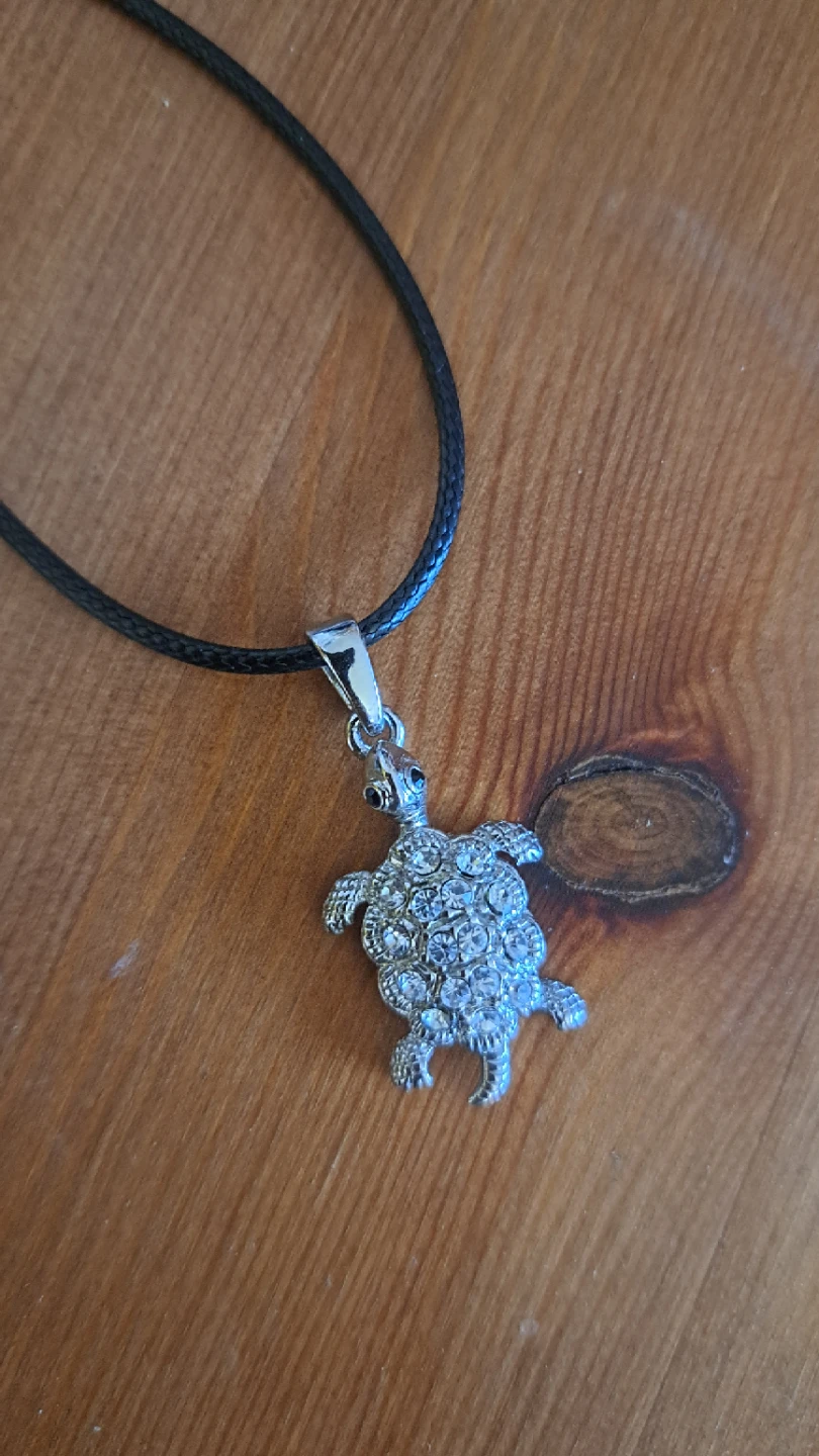 Sparkly Turtle Pendant Necklace with Black Cord