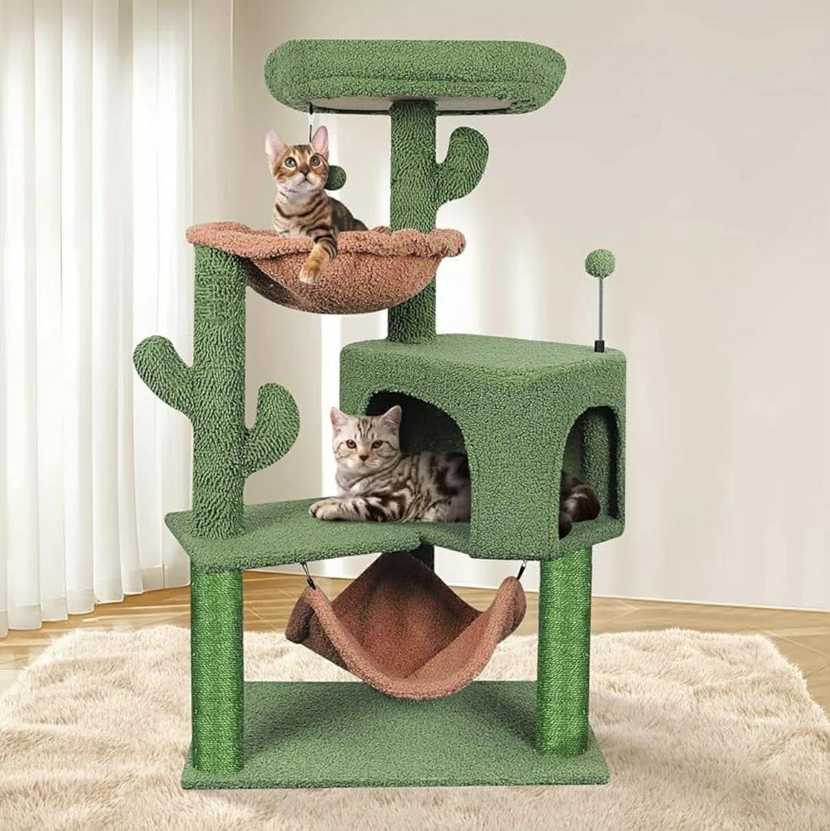 Green Cactus Cat Tree Condo with Hammock