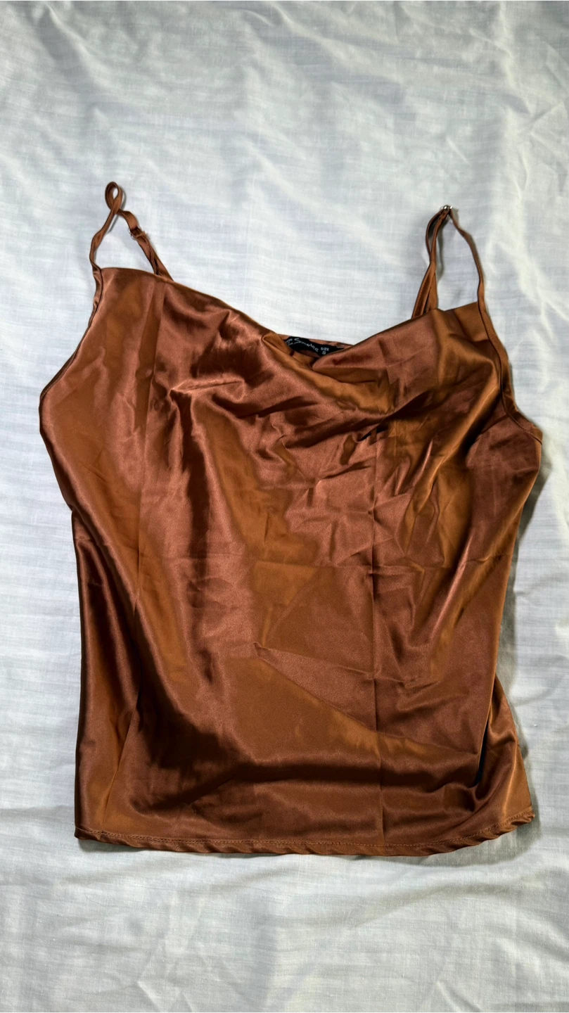 Simplee Brown Satin Cami Tank Top Size S - photo 3
