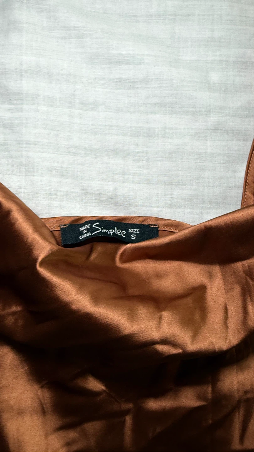 Simplee Brown Satin Cami Tank Top Size S - photo 2