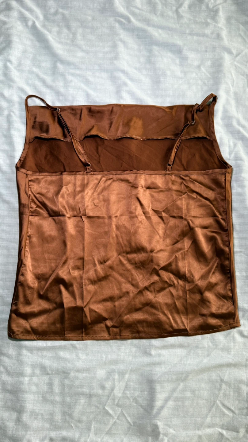 Simplee Brown Satin Cami Tank Top Size S - photo 4