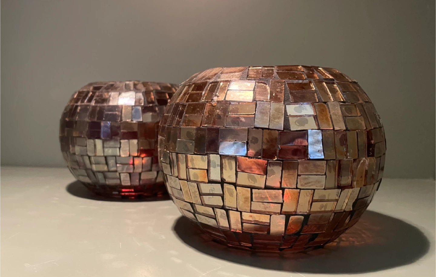 Vintage Mosaic Glass Candle/Plant Holder, Set of 2 - photo 2