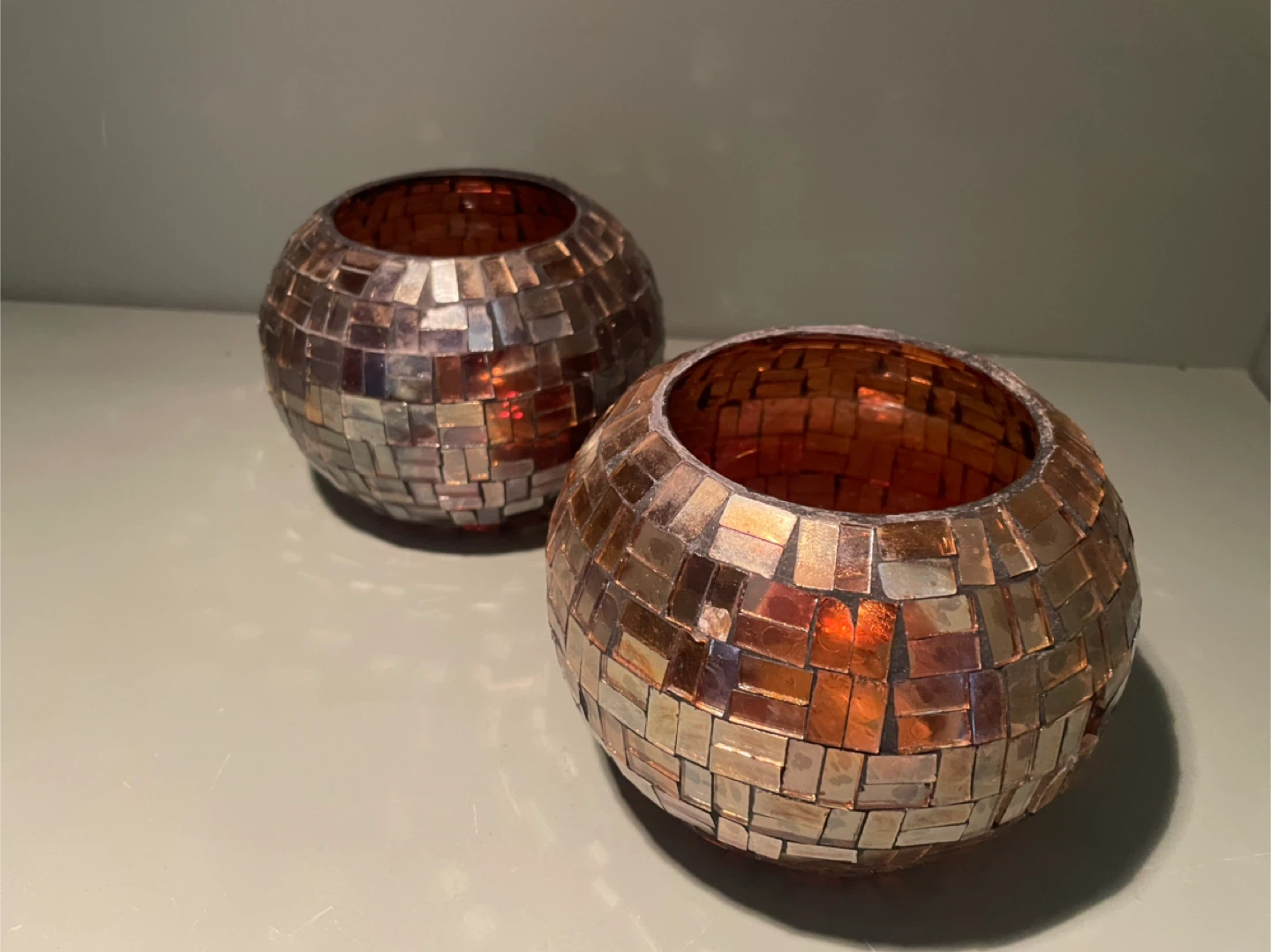 Vintage Mosaic Glass Candle/Plant Holder, Set of 2 - photo 4