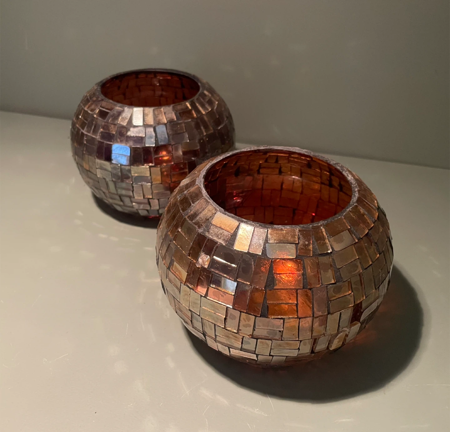 Vintage Mosaic Glass Candle/Plant Holder, Set of 2 - photo 5