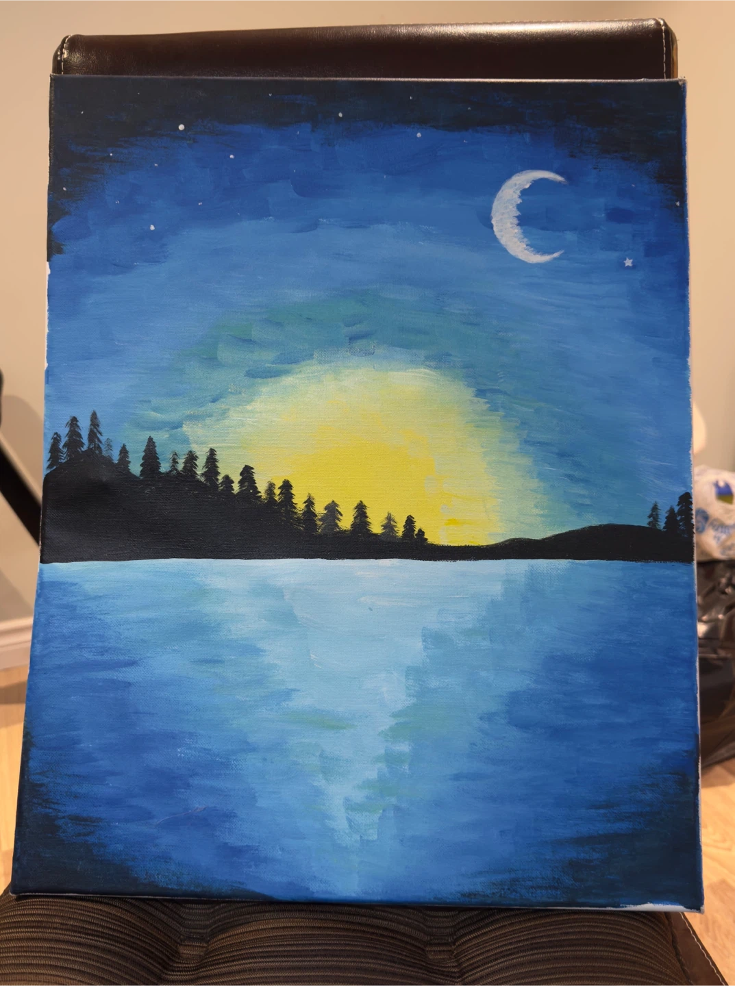 Canvas Painting - Sunset Lake with Moon