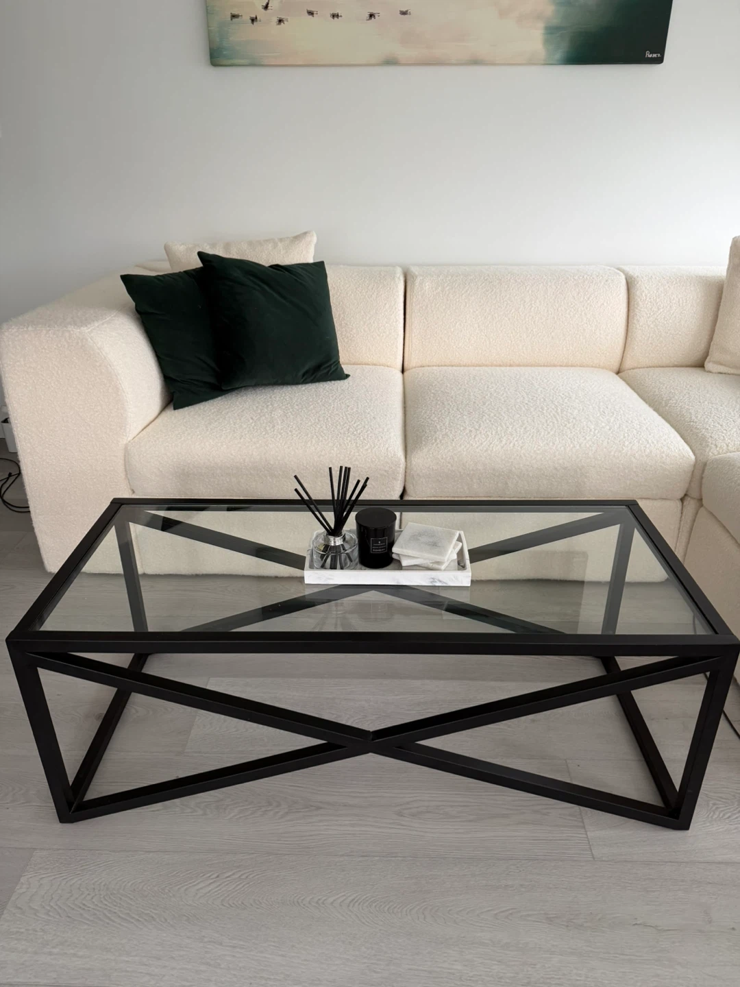 Modern Black Metal and Glass Coffee Table
