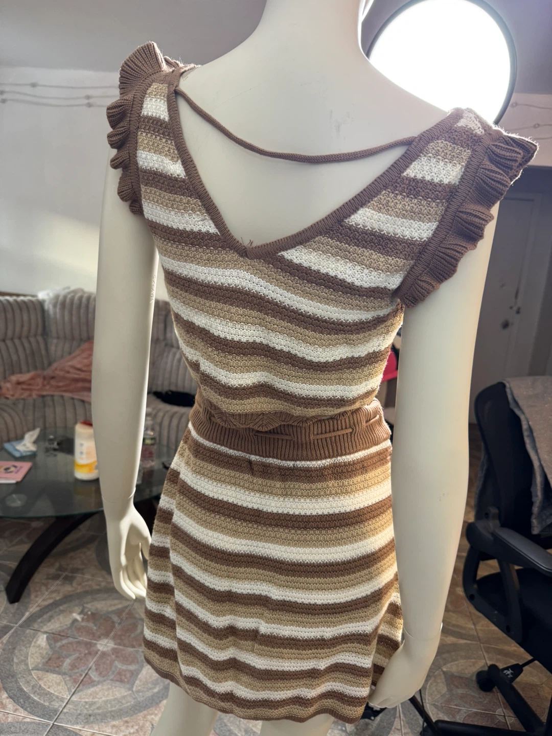 Striped Crochet Knit Crop Top and Skirt Set - photo 2