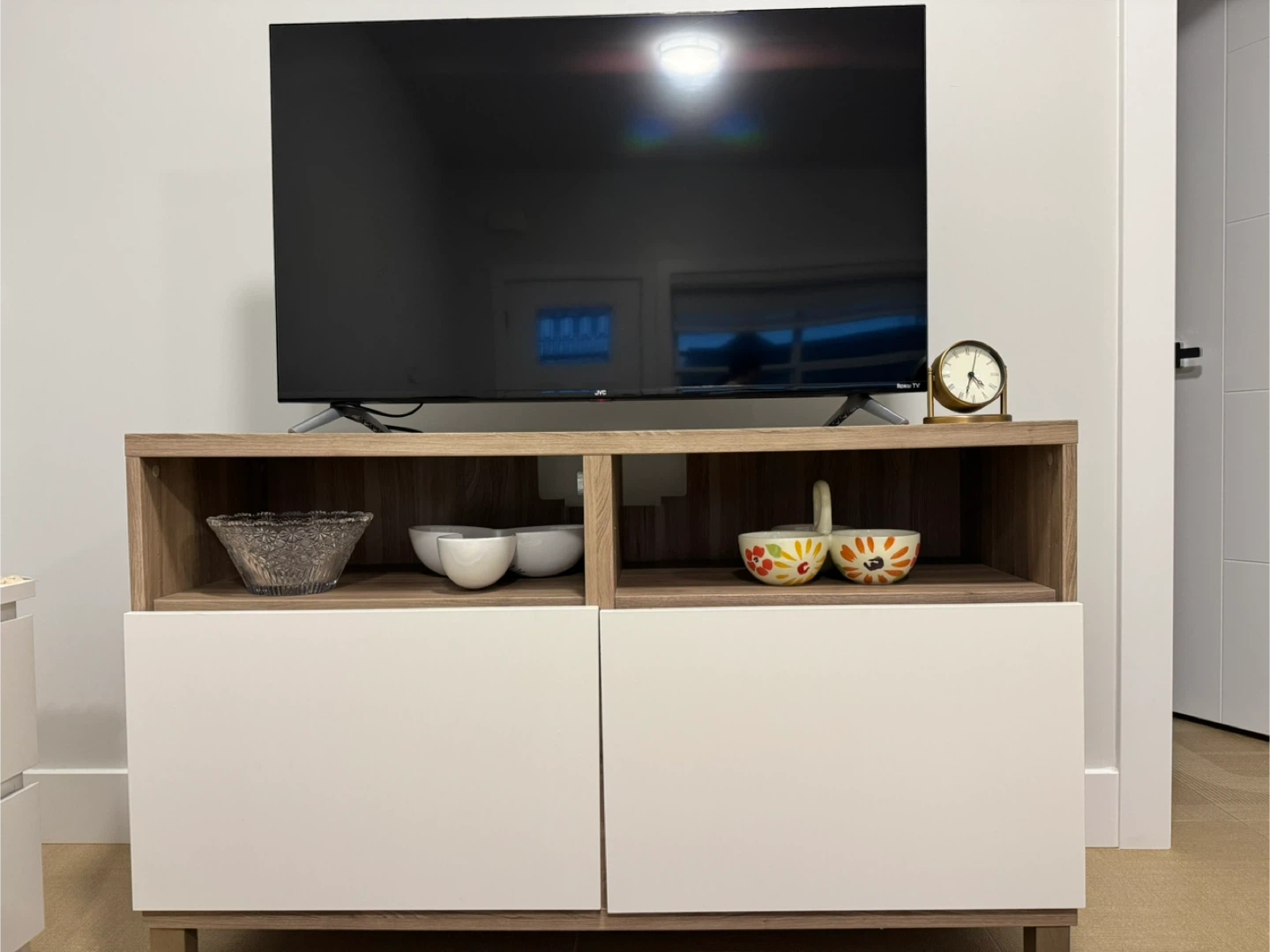 Two-Door TV Stand with Oak Finish