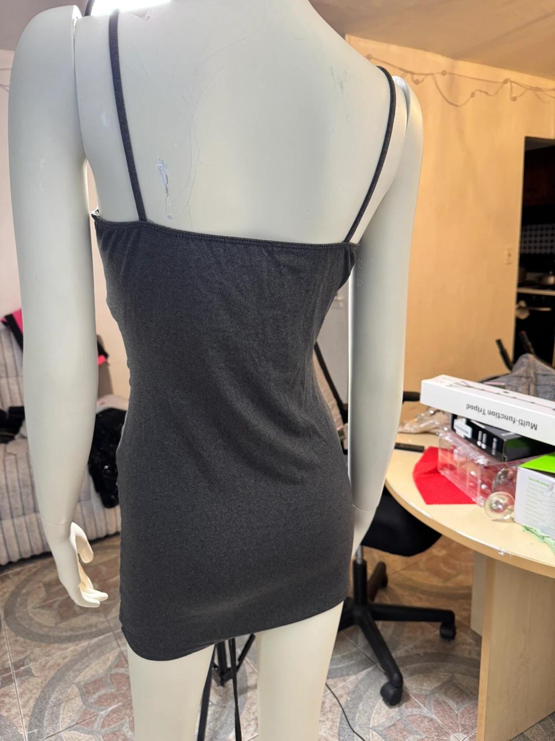 Ruched Grey Mini Dress with Spaghetti Straps - photo 2