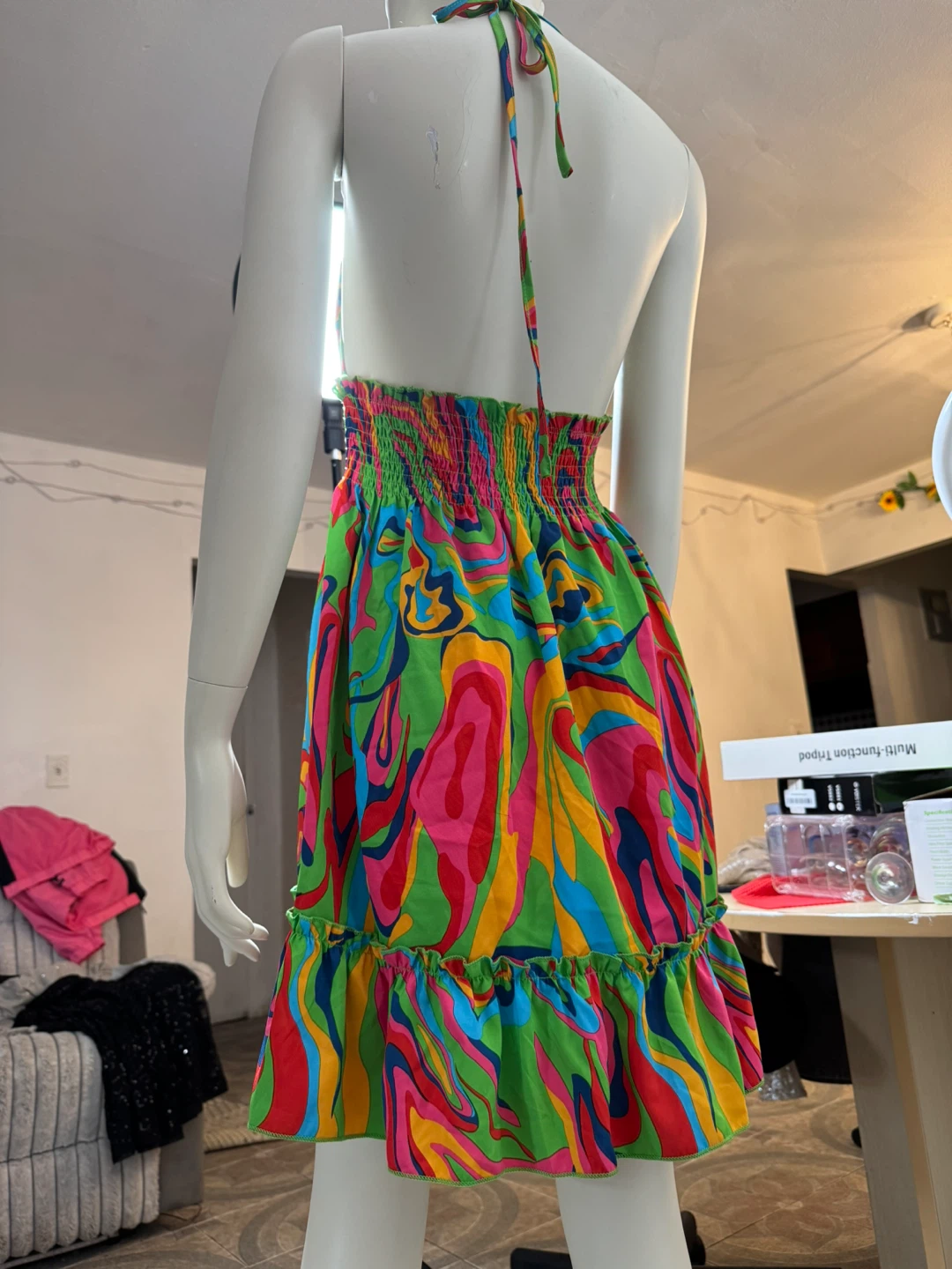 Vibrant Halter Neck Mini Dress with Smocked Waist - photo 2