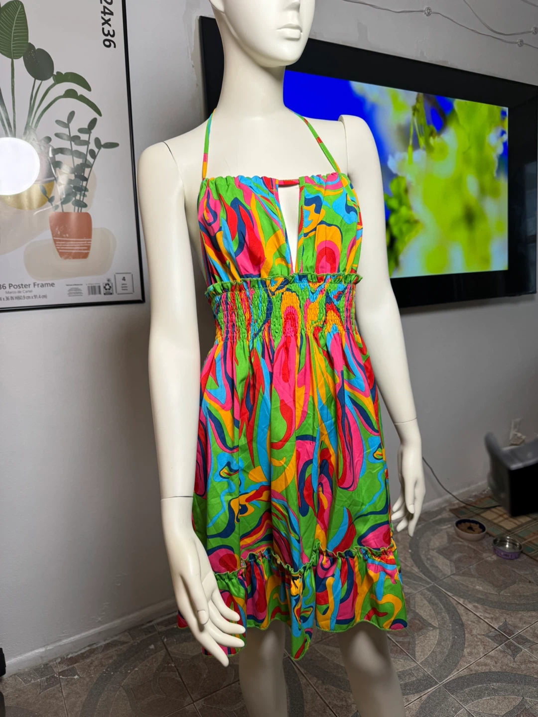 Vibrant Halter Neck Mini Dress with Smocked Waist