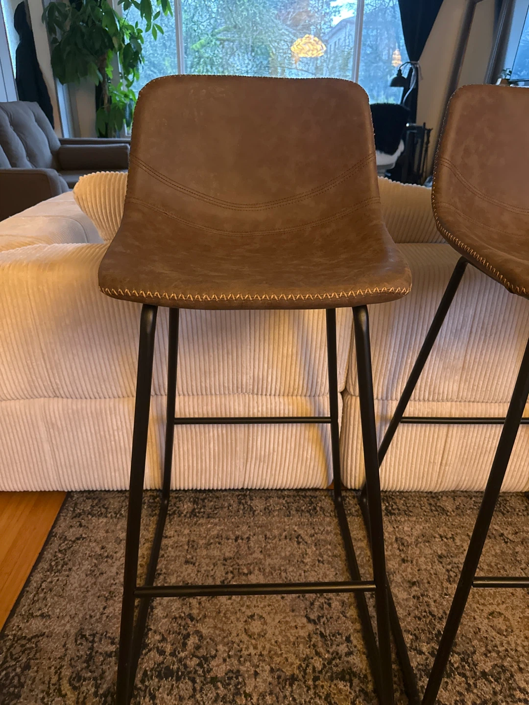 Set of 3 Brown Faux Leather Bar Stools - photo 2
