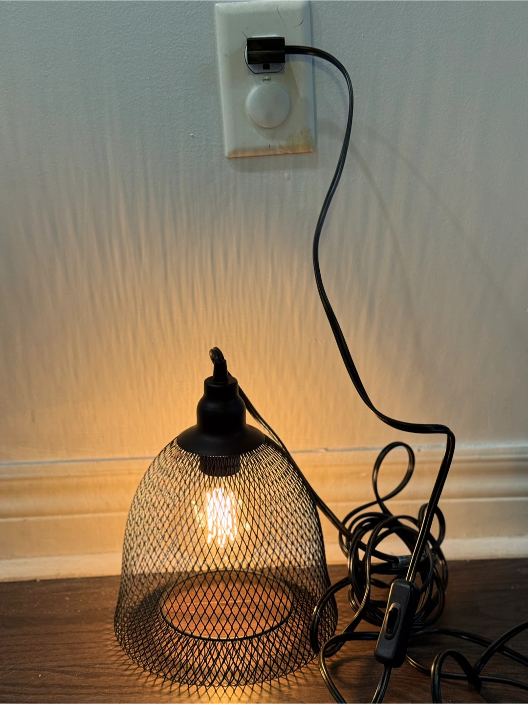 Black Metal Mesh plug in Lamp with Edison Bulb