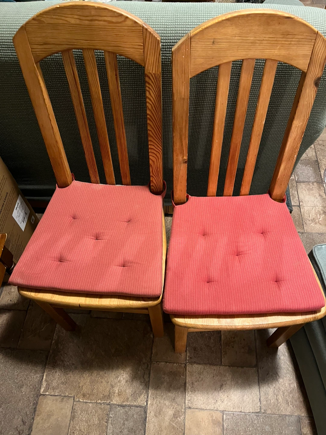 Set of 2 Wooden Chairs with Red Cushions