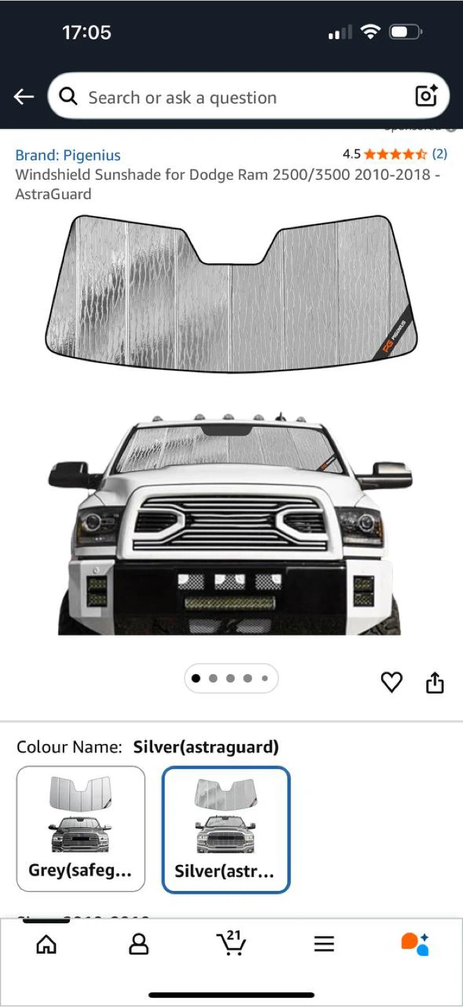 Windshield Sunshade for Dodge Ram 2500 / 3500 (2010–2018) ☀️🚗
